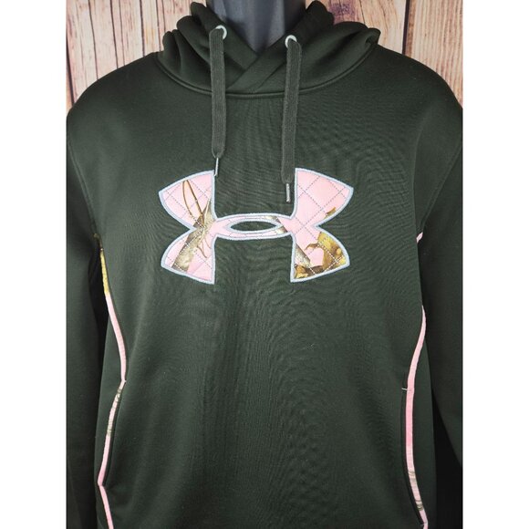 Under Armour Womens Loose Fit Green Hoodie 2XL - Pink Camo Logo - Picture 3 of 6